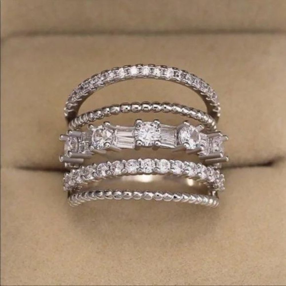 MULTI BAND 925 STERLING SILVER DIAMOND RING, CUTE RING, SHINY RING. - Picture 2 of 5